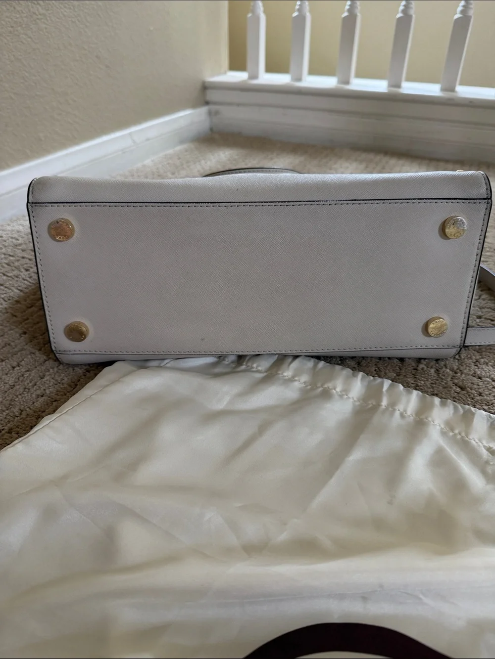 Michael Kors Gold-Studded Saffiano Tote in Light Cream